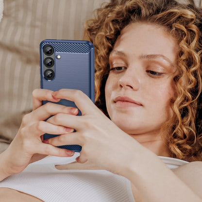 For Samsung Galaxy S25+ 5G Carbon Fiber Brushed Texture TPU Phone Case(Blue) by buy2fix