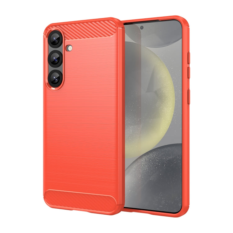 For Samsung Galaxy S25+ 5G Carbon Fiber Brushed Texture TPU Phone Case(Red) by buy2fix
