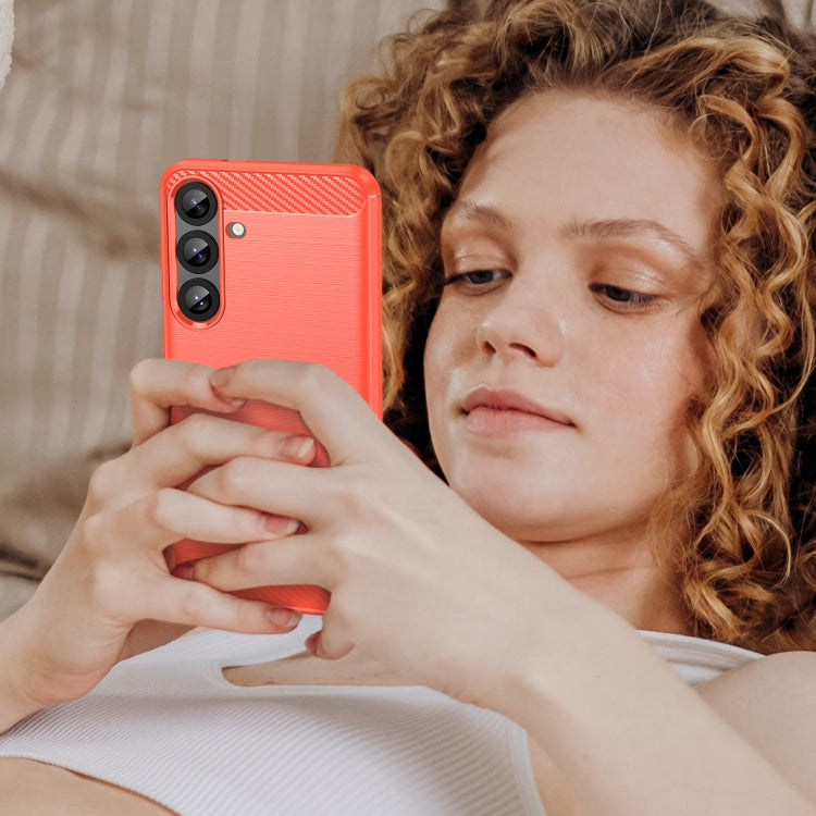 For Samsung Galaxy S25+ 5G Carbon Fiber Brushed Texture TPU Phone Case(Red) by buy2fix