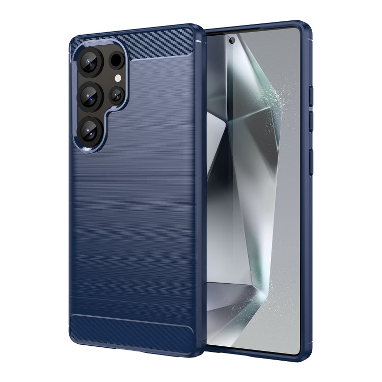 For Samsung Galaxy S25 Ultra 5G Carbon Fiber Brushed Texture TPU Phone Case(Blue) by buy2fix