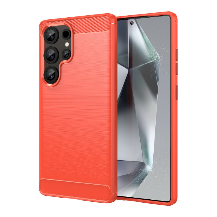 For Samsung Galaxy S25 Ultra 5G Carbon Fiber Brushed Texture TPU Phone Case(Red) by buy2fix