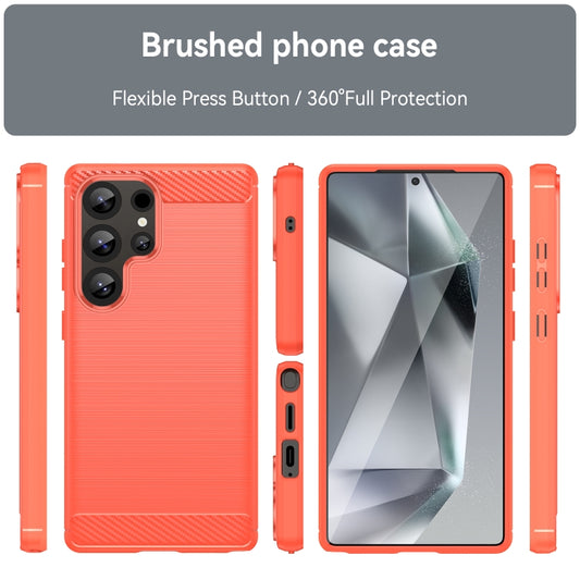 For Samsung Galaxy S25 Ultra 5G Carbon Fiber Brushed Texture TPU Phone Case(Red) by buy2fix