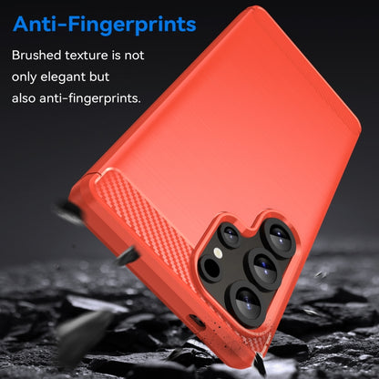 For Samsung Galaxy S25 Ultra 5G Carbon Fiber Brushed Texture TPU Phone Case(Red) by buy2fix