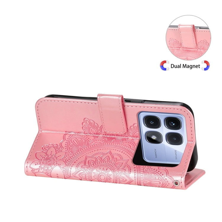 For Redmi K70 Ultra Seven-petal Flowers Embossing Leather Phone Case(Rose Gold) - Xiaomi Cases by buy2fix | Online Shopping UK | buy2fix