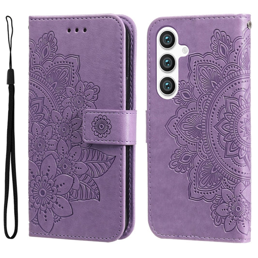 For Samsung Galaxy S25 5G Seven-petal Flowers Embossing Leather Phone Case(Light Purple) by buy2fix