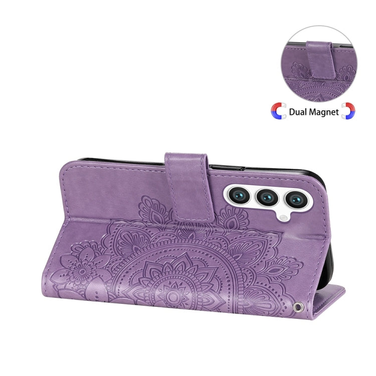 For Samsung Galaxy S25 5G Seven-petal Flowers Embossing Leather Phone Case(Light Purple) by buy2fix