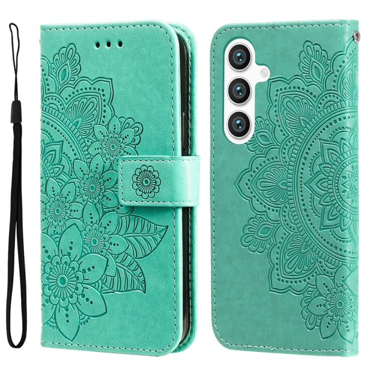 For Samsung Galaxy S25 5G Seven-petal Flowers Embossing Leather Phone Case(Green) by buy2fix