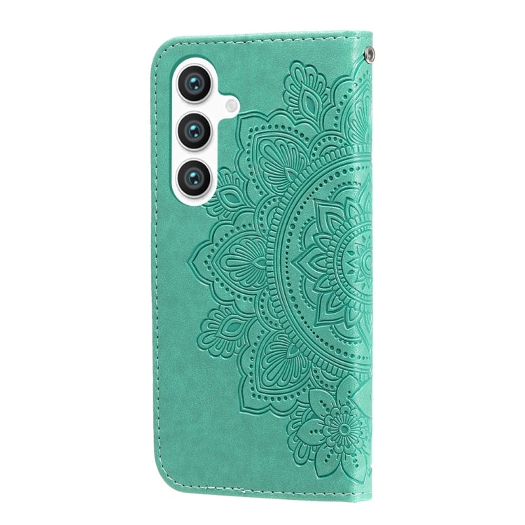 For Samsung Galaxy S25 5G Seven-petal Flowers Embossing Leather Phone Case(Green) by buy2fix