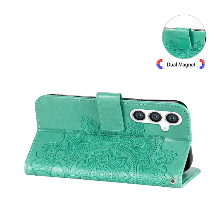 For Samsung Galaxy S25 5G Seven-petal Flowers Embossing Leather Phone Case(Green) by buy2fix