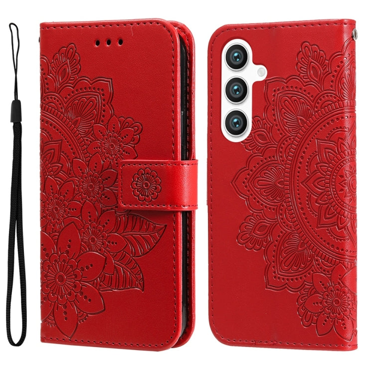 For Samsung Galaxy S25 5G Seven-petal Flowers Embossing Leather Phone Case(Red) by buy2fix