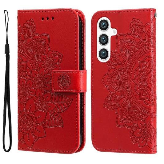 For Samsung Galaxy S25 5G Seven-petal Flowers Embossing Leather Phone Case(Red) by buy2fix