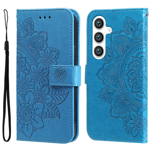 For Samsung Galaxy S25+ 5G Seven-petal Flowers Embossing Leather Phone Case(Blue) - Galaxy S25+ 5G Cases by buy2fix | Online Shopping UK | buy2fix