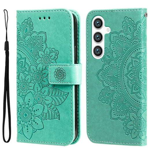For Samsung Galaxy S25+ 5G Seven-petal Flowers Embossing Leather Phone Case(Green) by buy2fix