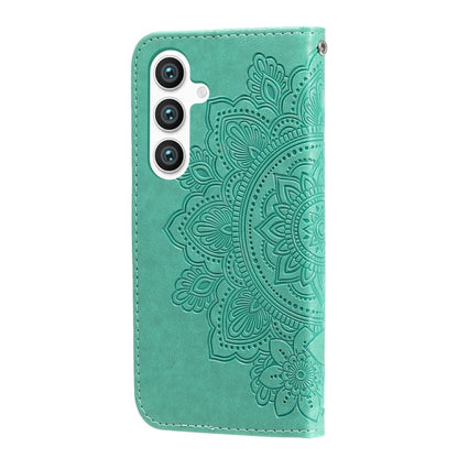 For Samsung Galaxy S25+ 5G Seven-petal Flowers Embossing Leather Phone Case(Green) by buy2fix