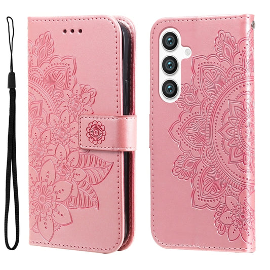 For Samsung Galaxy S25+ 5G Seven-petal Flowers Embossing Leather Phone Case(Rose Gold) - Galaxy S25+ 5G Cases by buy2fix | Online Shopping UK | buy2fix