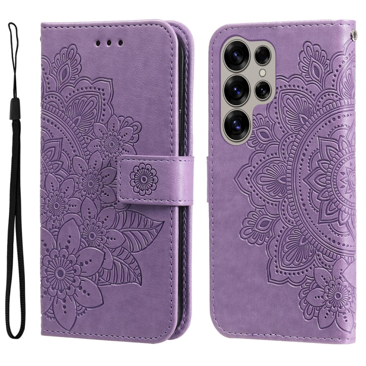 For Samsung Galaxy S25 Ultra 5G Seven-petal Flowers Embossing Leather Phone Case(Light Purple) by buy2fix