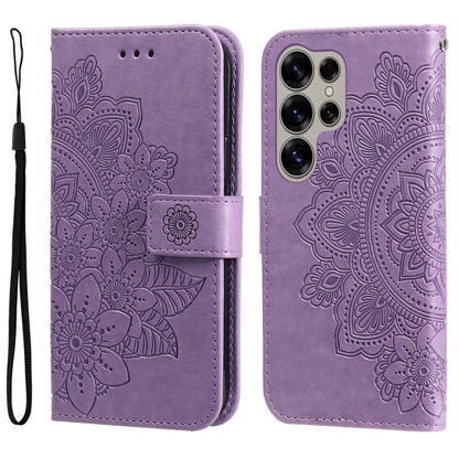 For Samsung Galaxy S25 Ultra 5G Seven-petal Flowers Embossing Leather Phone Case(Light Purple) by buy2fix