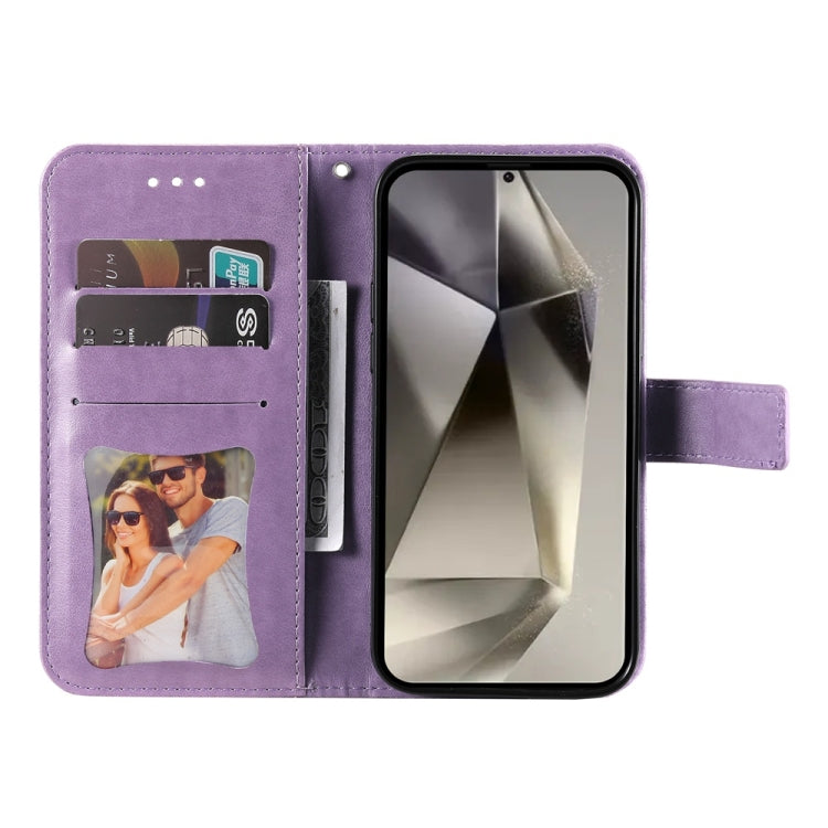 For Samsung Galaxy S25 Ultra 5G Seven-petal Flowers Embossing Leather Phone Case(Light Purple) by buy2fix