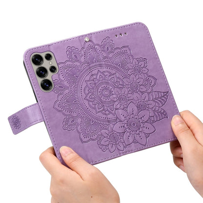 For Samsung Galaxy S25 Ultra 5G Seven-petal Flowers Embossing Leather Phone Case(Light Purple) by buy2fix