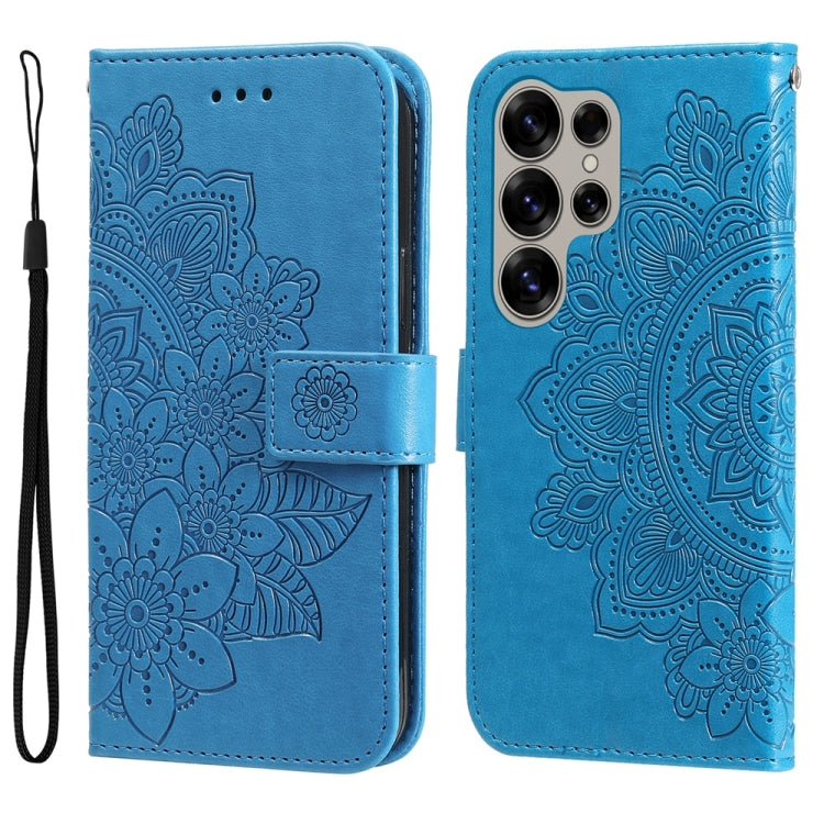 For Samsung Galaxy S25 Ultra 5G Seven-petal Flowers Embossing Leather Phone Case(Blue) by buy2fix