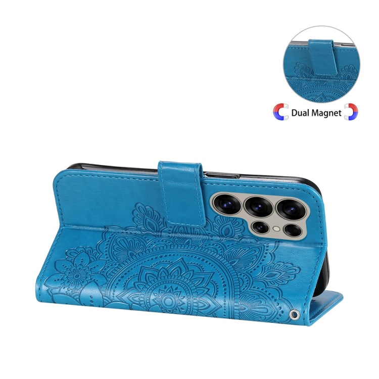 For Samsung Galaxy S25 Ultra 5G Seven-petal Flowers Embossing Leather Phone Case(Blue) by buy2fix