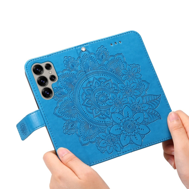For Samsung Galaxy S25 Ultra 5G Seven-petal Flowers Embossing Leather Phone Case(Blue) by buy2fix