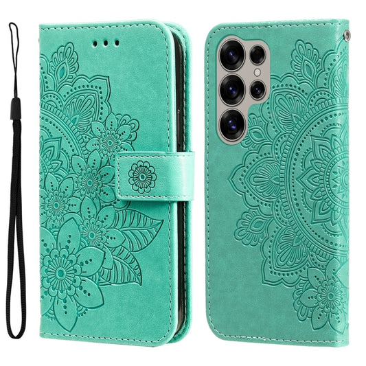 For Samsung Galaxy S25 Ultra 5G Seven-petal Flowers Embossing Leather Phone Case(Green) by buy2fix