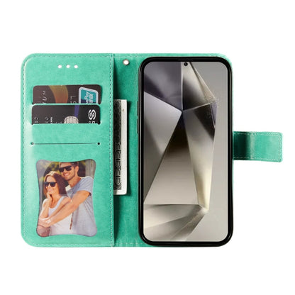 For Samsung Galaxy S25 Ultra 5G Seven-petal Flowers Embossing Leather Phone Case(Green) by buy2fix