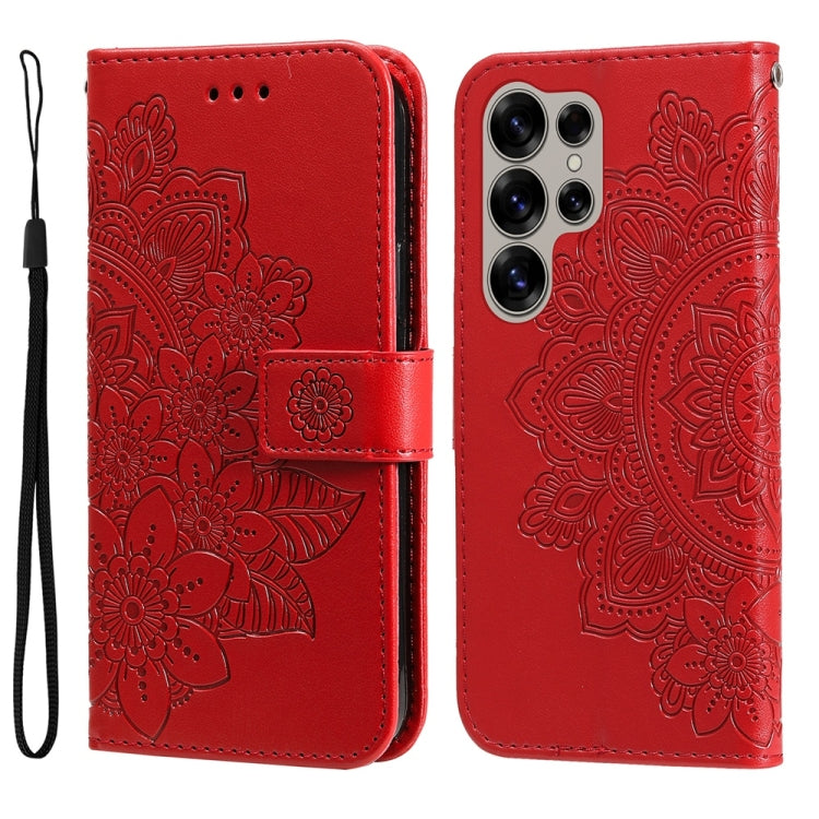 For Samsung Galaxy S25 Ultra 5G Seven-petal Flowers Embossing Leather Phone Case(Red) by buy2fix