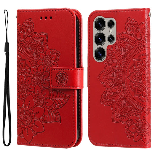 For Samsung Galaxy S25 Ultra 5G Seven-petal Flowers Embossing Leather Phone Case(Red) by buy2fix