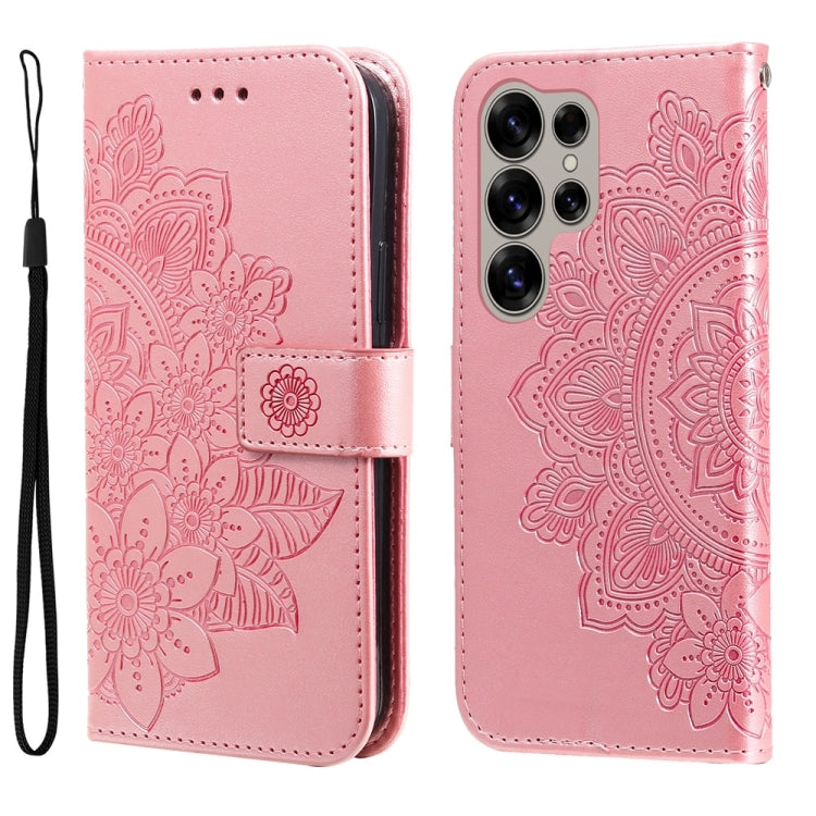 For Samsung Galaxy S25 Ultra 5G Seven-petal Flowers Embossing Leather Phone Case(Rose Gold) by buy2fix