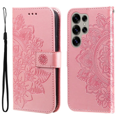 For Samsung Galaxy S25 Ultra 5G Seven-petal Flowers Embossing Leather Phone Case(Rose Gold) by buy2fix