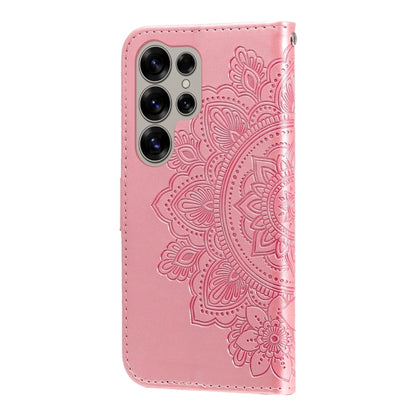 For Samsung Galaxy S25 Ultra 5G Seven-petal Flowers Embossing Leather Phone Case(Rose Gold) by buy2fix