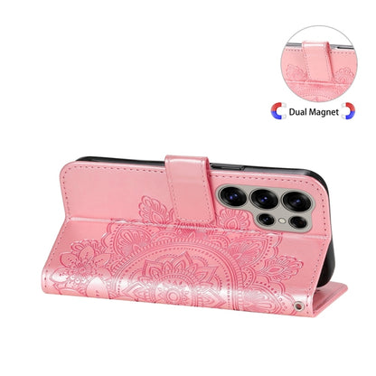 For Samsung Galaxy S25 Ultra 5G Seven-petal Flowers Embossing Leather Phone Case(Rose Gold) by buy2fix