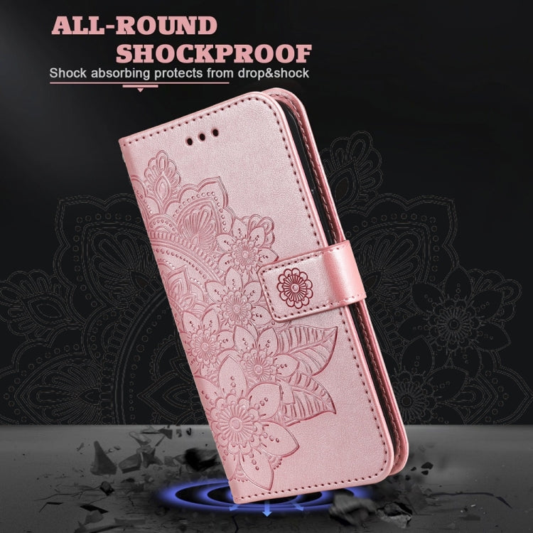 For Samsung Galaxy S25 Ultra 5G Seven-petal Flowers Embossing Leather Phone Case(Rose Gold) by buy2fix