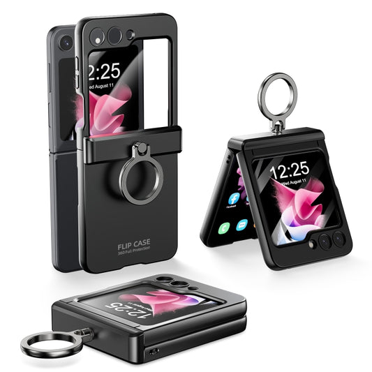 For Samsung Galaxy Z Flip5 5G Integrated Folding Ring Phone Case with Hinge(Black) - Galaxy Z Flip5 Cases by buy2fix | Online Shopping UK | buy2fix
