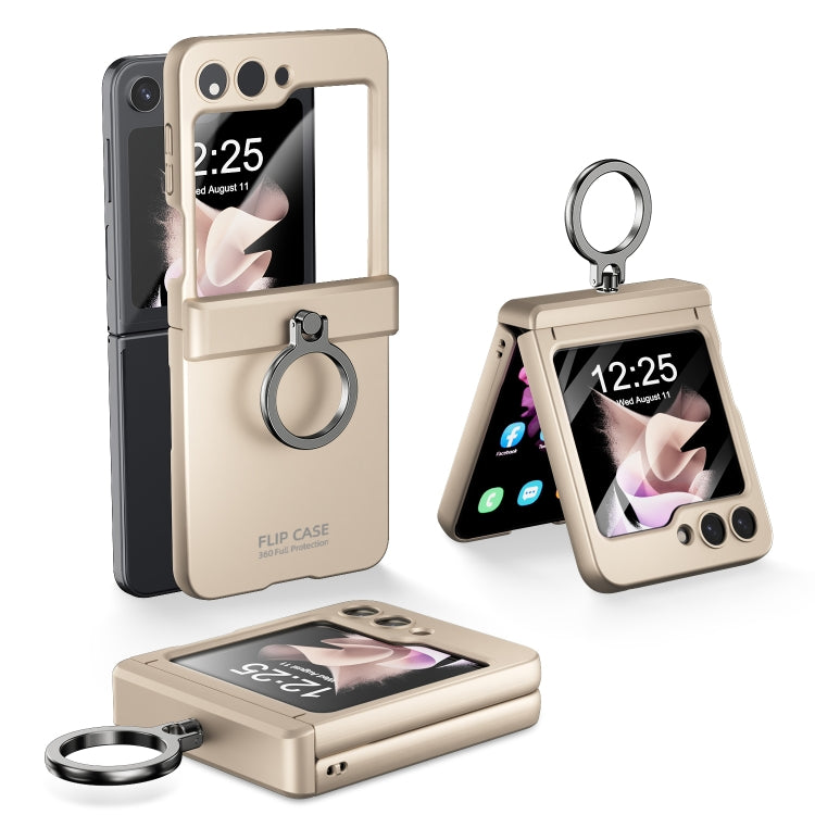 For Samsung Galaxy Z Flip5 5G Integrated Folding Ring Phone Case with Hinge(Gold) - Galaxy Z Flip5 Cases by buy2fix | Online Shopping UK | buy2fix