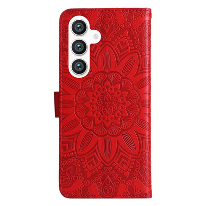 For Samsung Galaxy S25 5G Embossed Sunflower Leather Phone Case(Red) by buy2fix