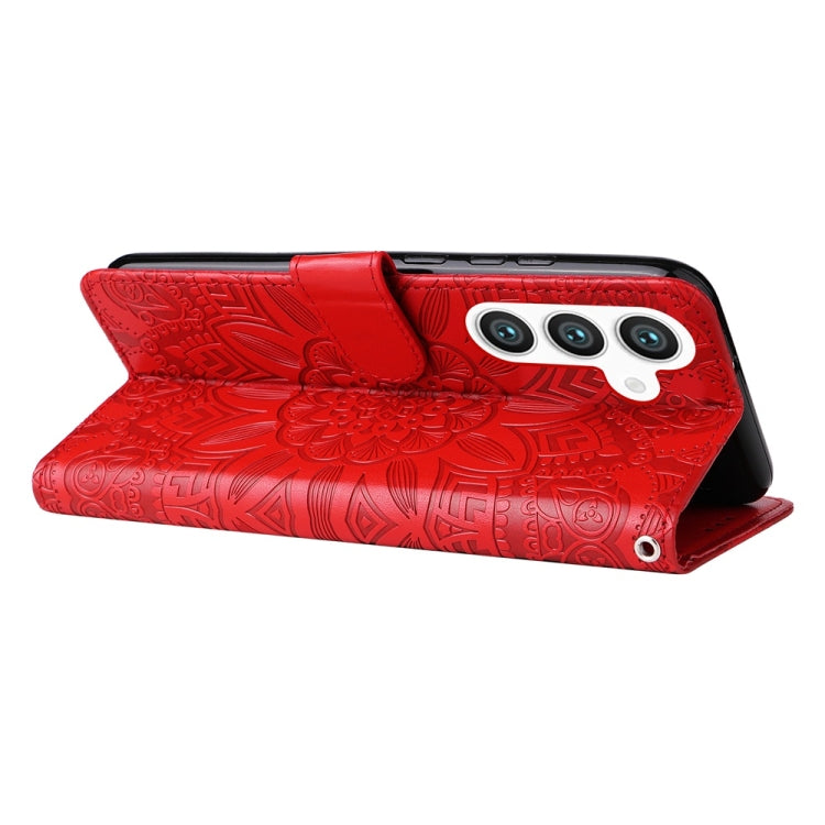 For Samsung Galaxy S25 5G Embossed Sunflower Leather Phone Case(Red) by buy2fix