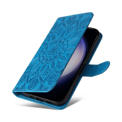 For Samsung Galaxy S25 5G Embossed Sunflower Leather Phone Case(Blue) by buy2fix