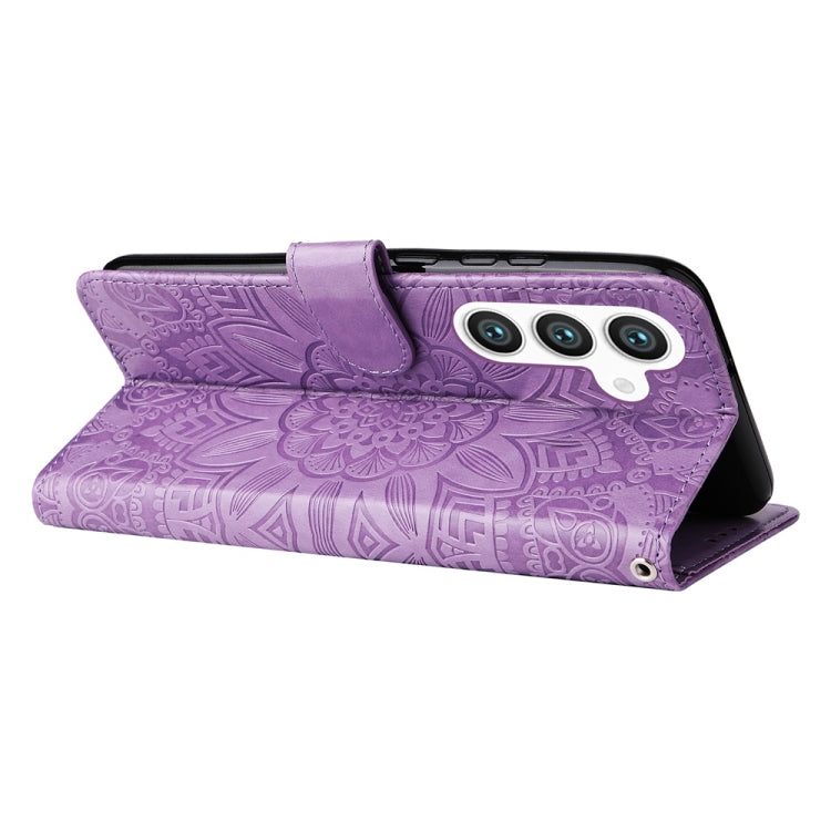 For Samsung Galaxy S25 5G Embossed Sunflower Leather Phone Case(Purple) by buy2fix