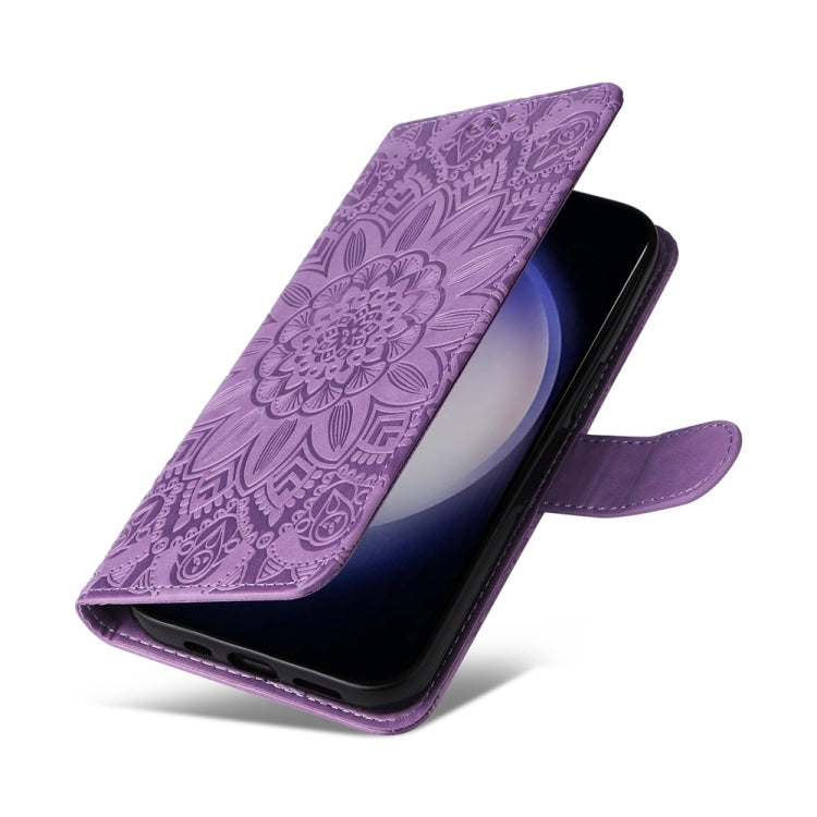 For Samsung Galaxy S25 5G Embossed Sunflower Leather Phone Case(Purple) by buy2fix