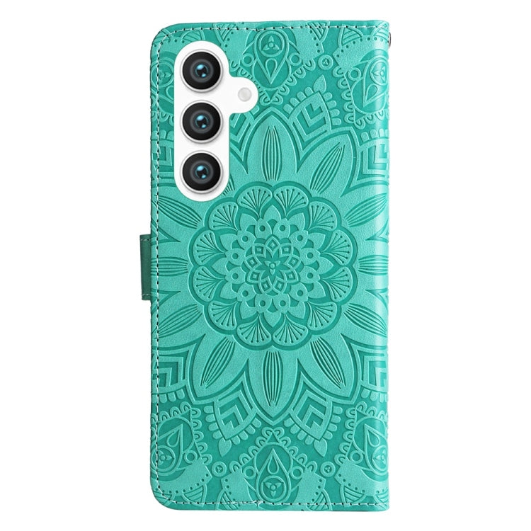 For Samsung Galaxy S25 5G Embossed Sunflower Leather Phone Case(Green) by buy2fix