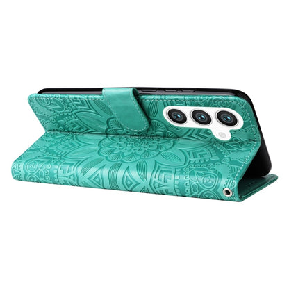 For Samsung Galaxy S25 5G Embossed Sunflower Leather Phone Case(Green) by buy2fix
