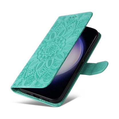 For Samsung Galaxy S25 5G Embossed Sunflower Leather Phone Case(Green) by buy2fix
