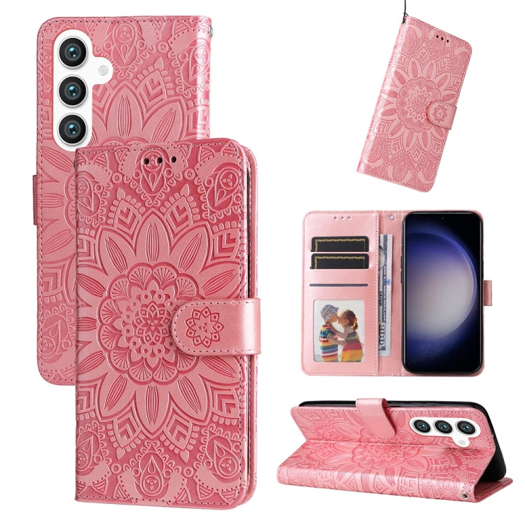 For Samsung Galaxy S25 5G Embossed Sunflower Leather Phone Case(Rose Gold) by buy2fix
