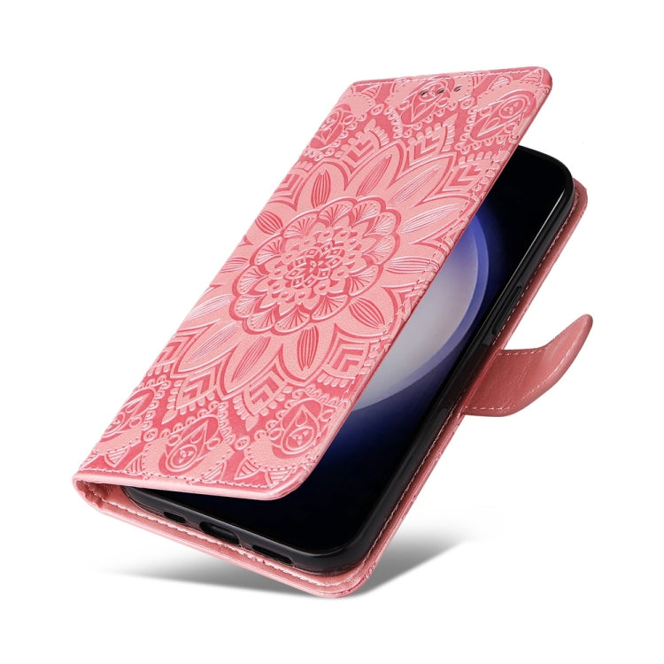 For Samsung Galaxy S25 5G Embossed Sunflower Leather Phone Case(Rose Gold) by buy2fix