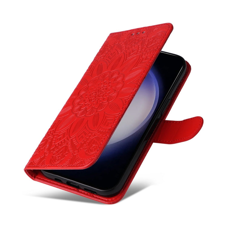 For Samsung Galaxy S25+ 5G Embossed Sunflower Leather Phone Case(Red) by buy2fix