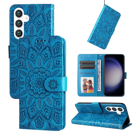 For Samsung Galaxy S25+ 5G Embossed Sunflower Leather Phone Case(Blue) by buy2fix