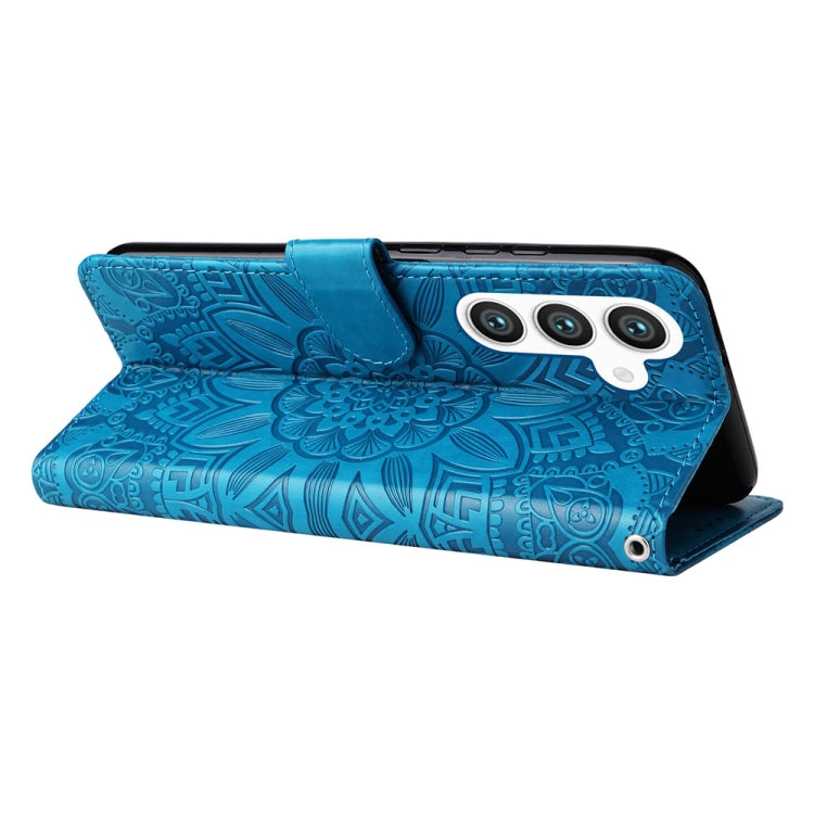 For Samsung Galaxy S25+ 5G Embossed Sunflower Leather Phone Case(Blue) by buy2fix